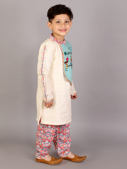 Kids Playing Holi Multi embroidery Kurta Pyjama set