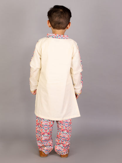 Kids Playing Holi Multi embroidery Kurta Pyjama set