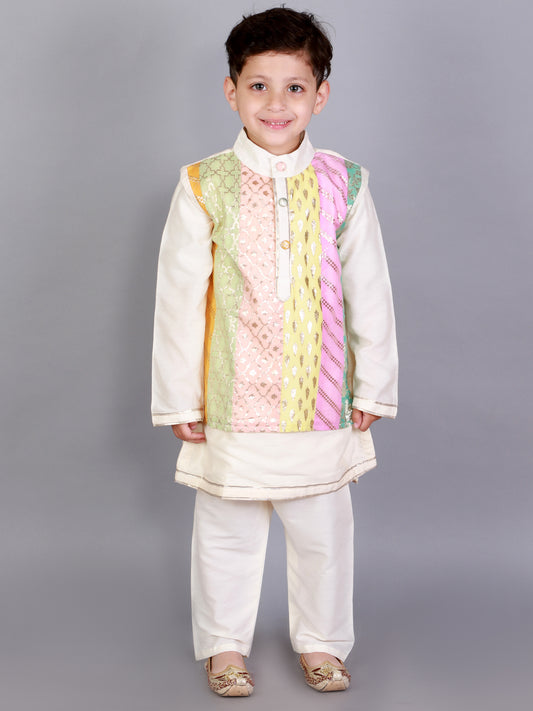 Off white Kurta ethnic set with colorful panels