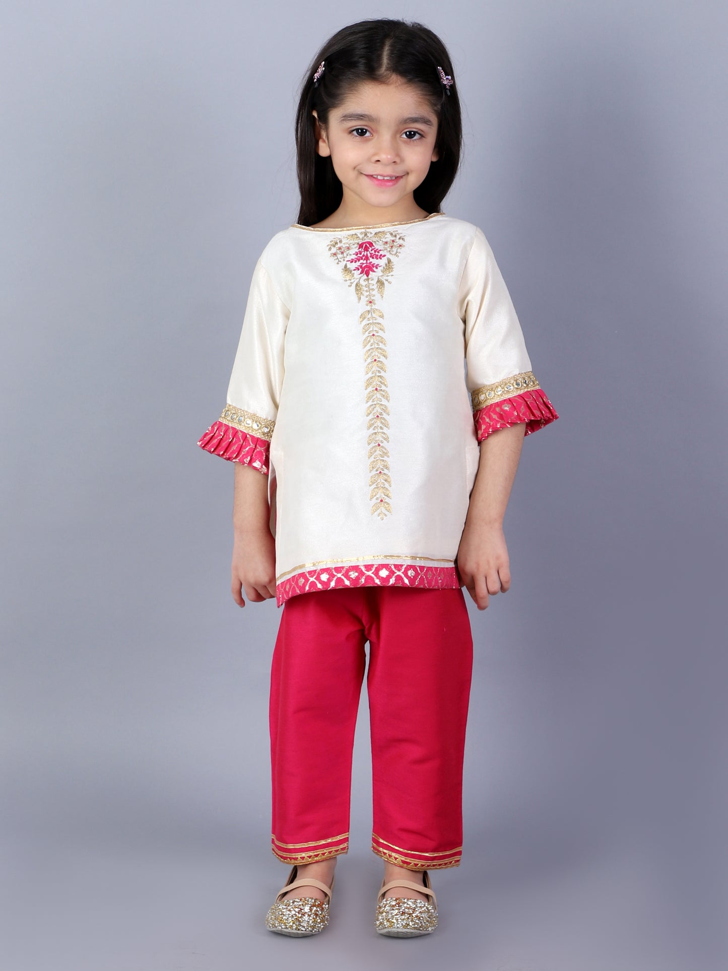 Embroidered Kurta Pjama with Ruffeled Dupatta