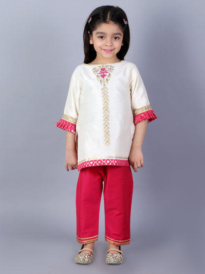 Embroidered Kurta Pjama with Ruffeled Dupatta