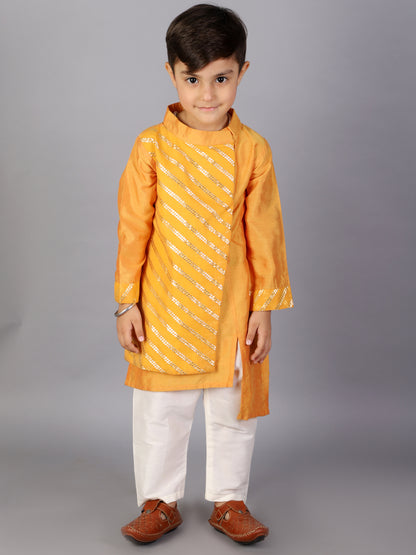 Orange Assymetric zari attached Kurta Pyjama set