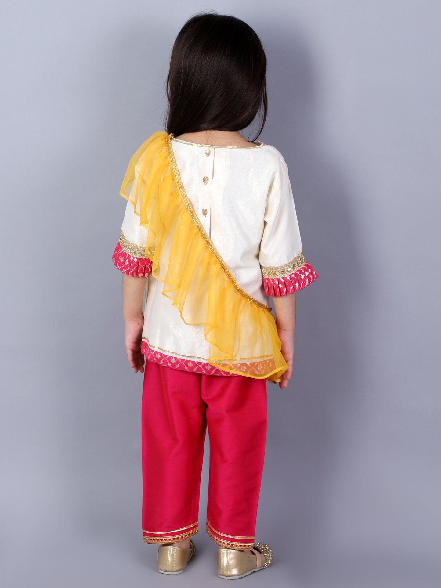 Embroidered Kurta Pjama with Ruffeled Dupatta