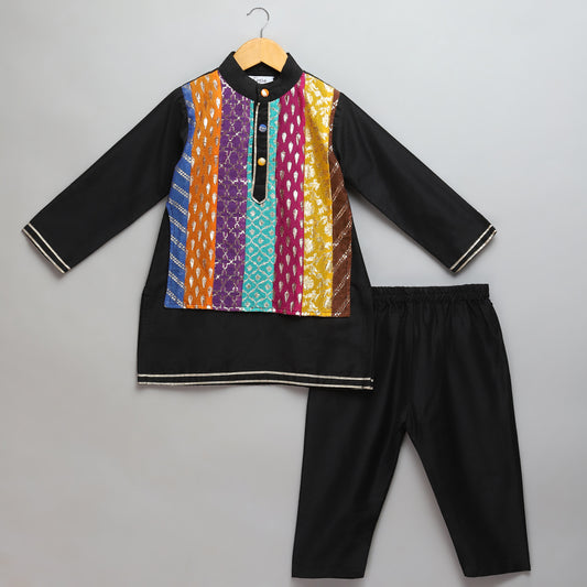 Black Kurta ethnic set with colorful panels