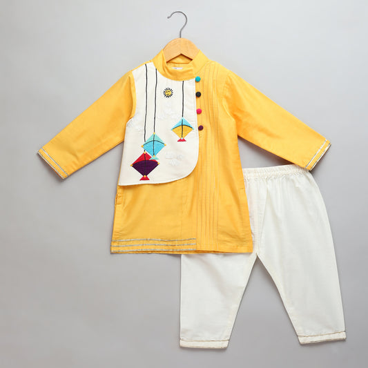 Kite embroidered Yellow Kurta Pyjama set