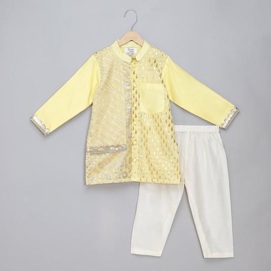 Lime Yellow  multi zari panelled kurta Pyjama