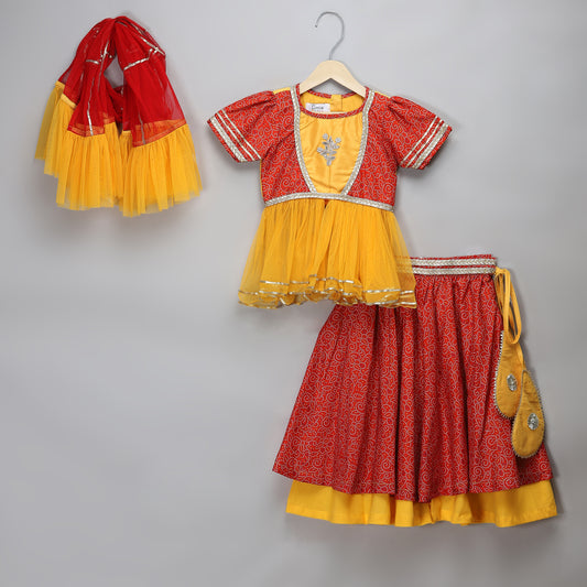 Orange yellow peplum blouse lehnga set