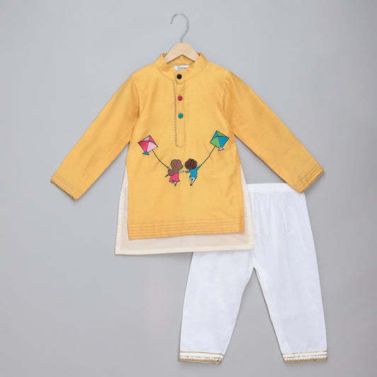 Kite embroidered White Yellow Kurta Pyjama set