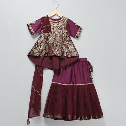 Purple Brocade sharara set with attached duppata