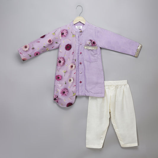 Lilac floral printed  kurta pyjama set