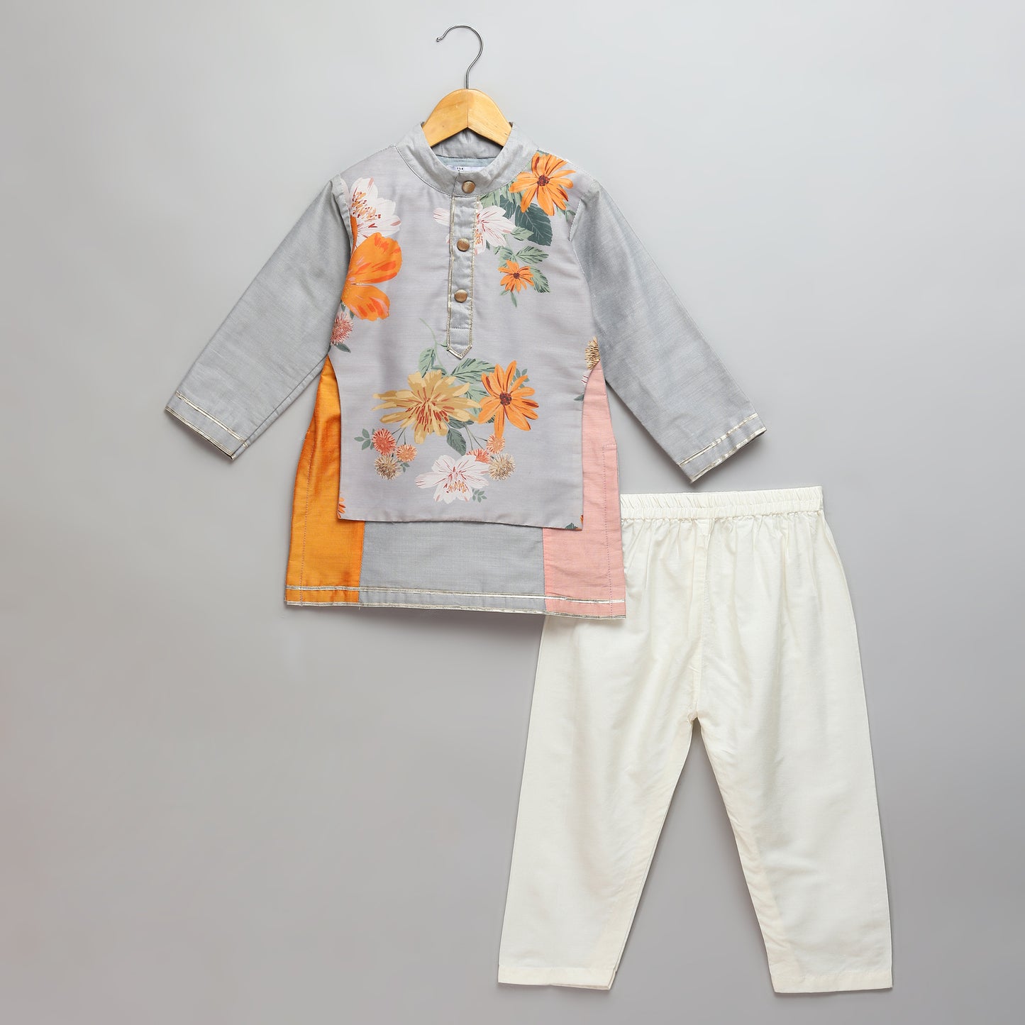 Multicolor kurta pyjama set with attached print panel