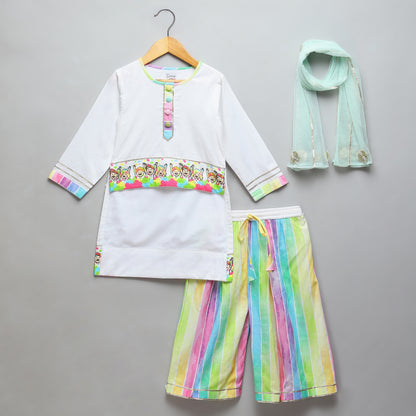 Happy Holi kids Printed high low Kurta Pyjama set