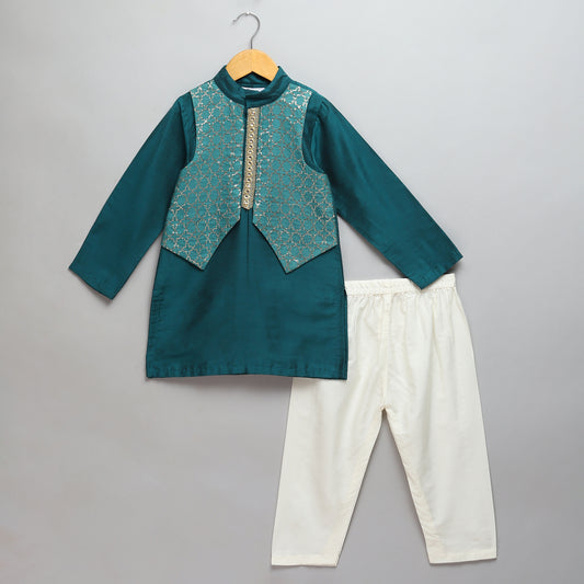 Bottle Green  kurta with Attached Jacket and Pyjama