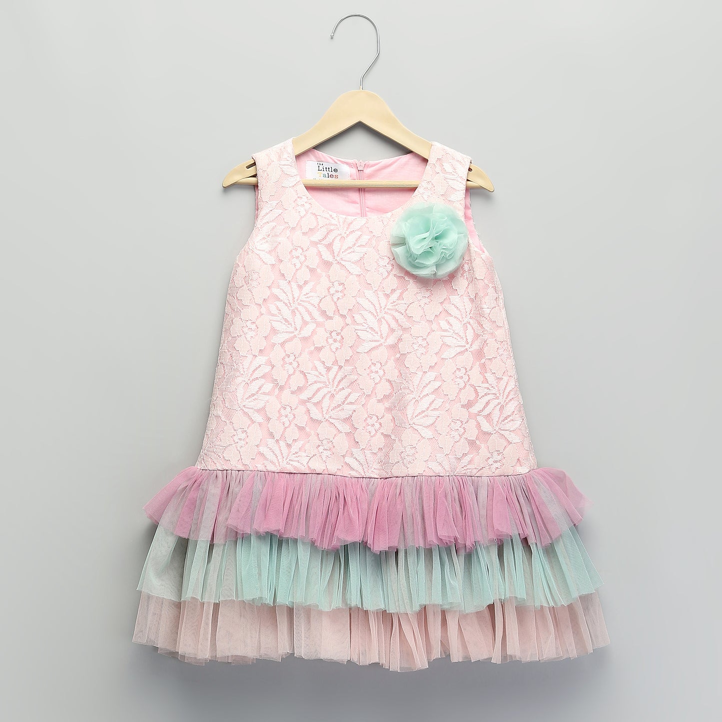 BABY PINK LACE DRESS WITH ORGANZA FRILLS