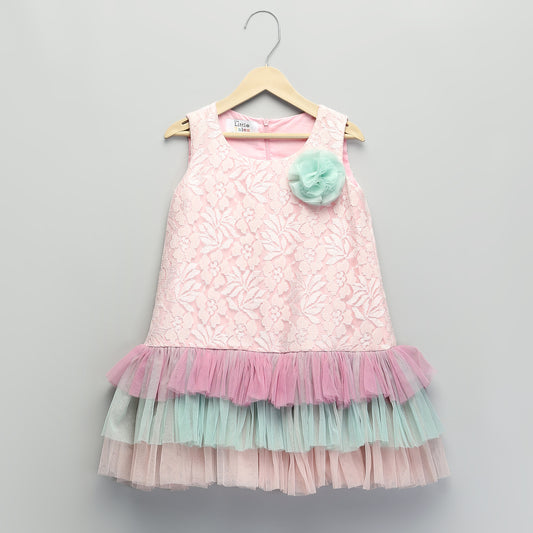 BABY PINK LACE DRESS WITH ORGANZA FRILLS