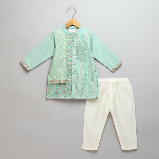 Mint Green  multi zari panelled kurta Pyjama