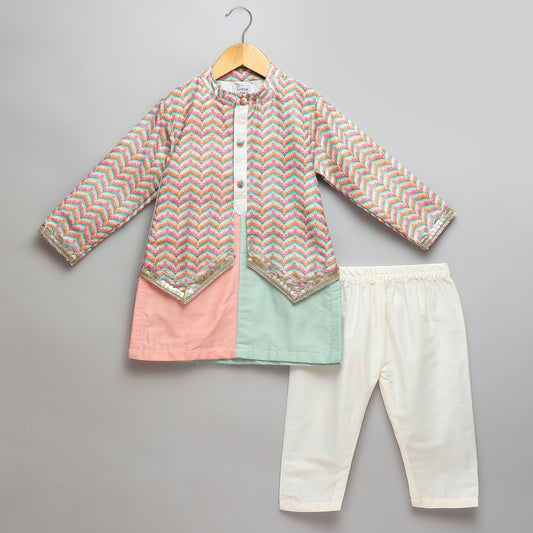 Multicolor kurta pyjama set with attached print panel