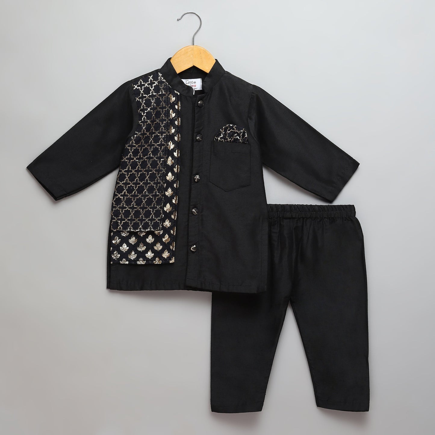 Black Kurta Pyjama with Attached jacket -1