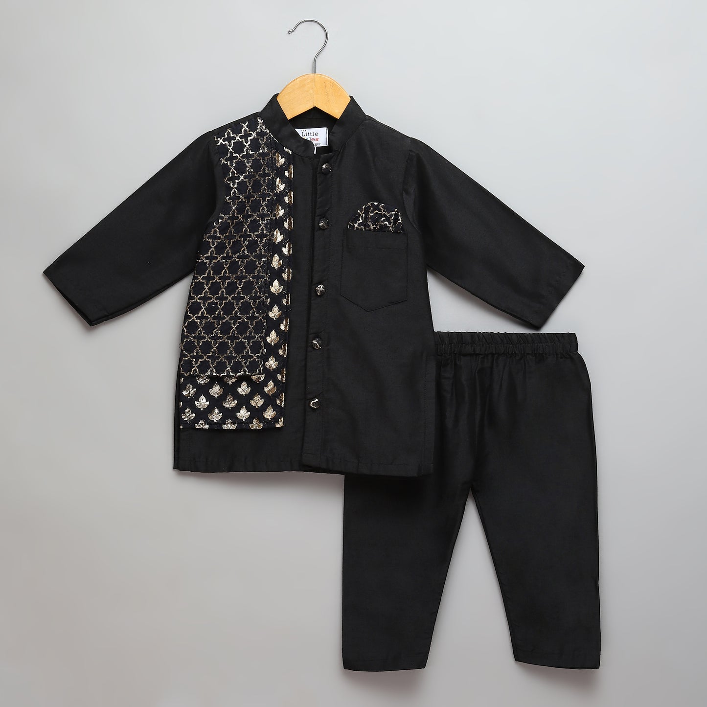 Black Kurta Pyjama with Attached jacket