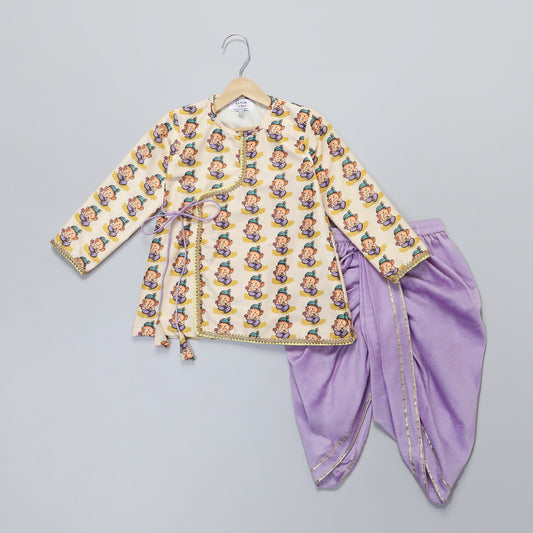 Purple color /Ganesh Print Kurta Dhoti set