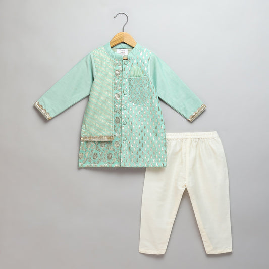 Mint Green multi zari panelled kurta Pyjama (Sale)