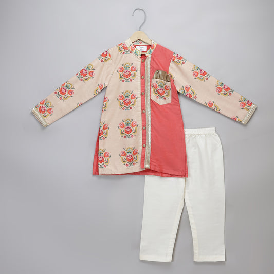 Coral Big boota Printed Kurta Pyjama set