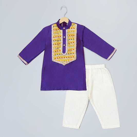 Purple Kurta with yoke embroidery kurta pyjama set