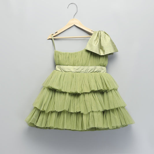 GREEN NET REFFLED DRESS