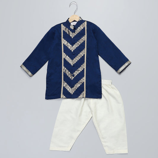 Blue organza diagonal chanderi kurta Pyjama set