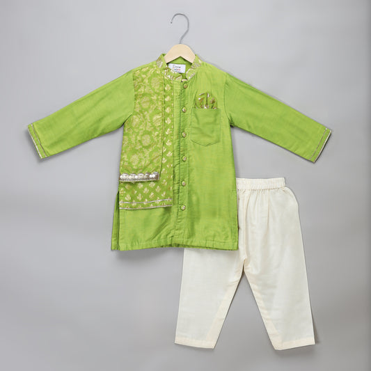 Green chanderi panel kurta Pyjama set