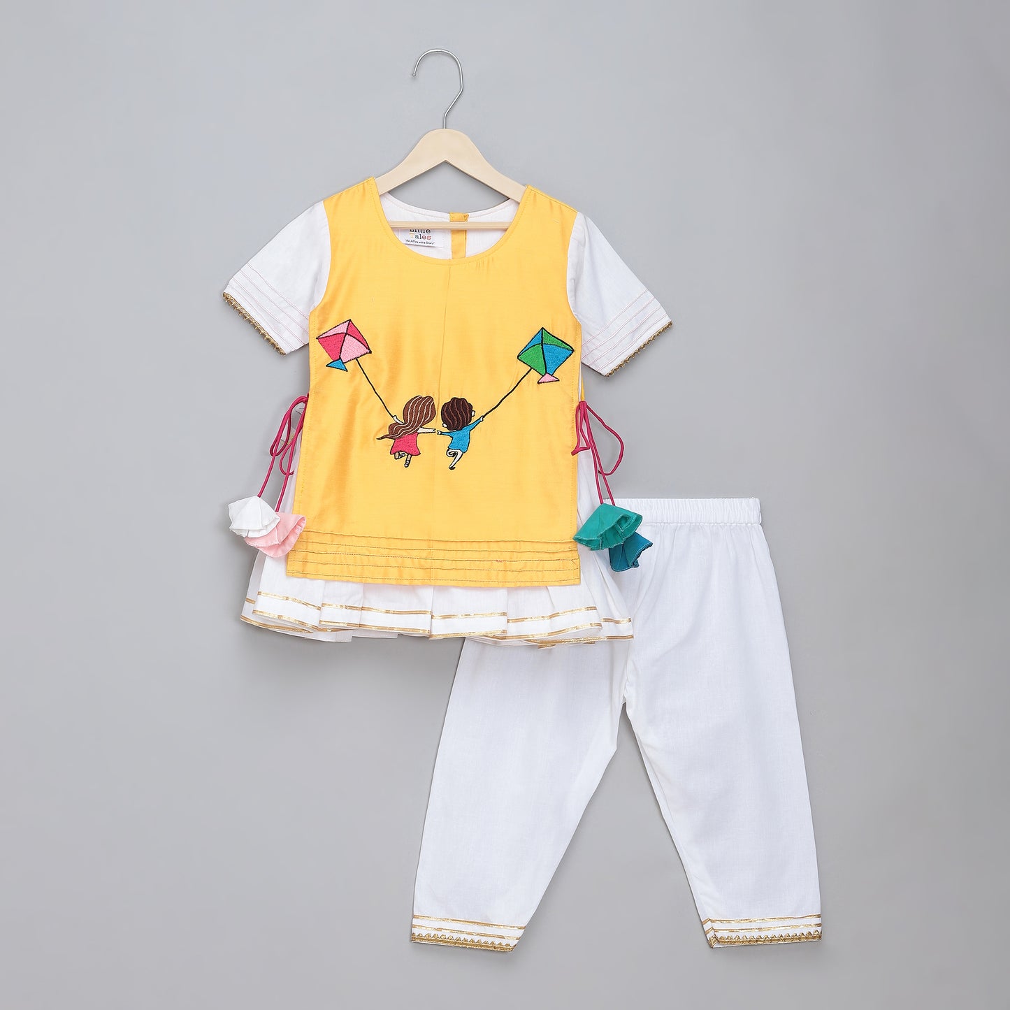 Kite embroidered Yellow white frock Pyjama set