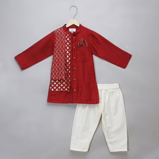 Maroon chanderi panel kurta Pyjama set (Sale)