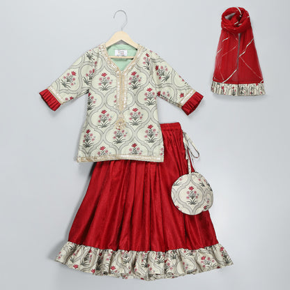 Mughal printed kurta with ruffle lehnga