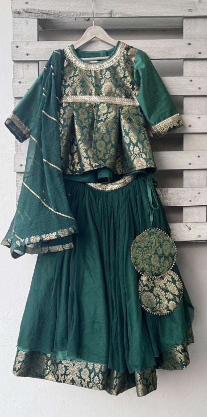 Green Brocade lhengha  set with  dupatta set