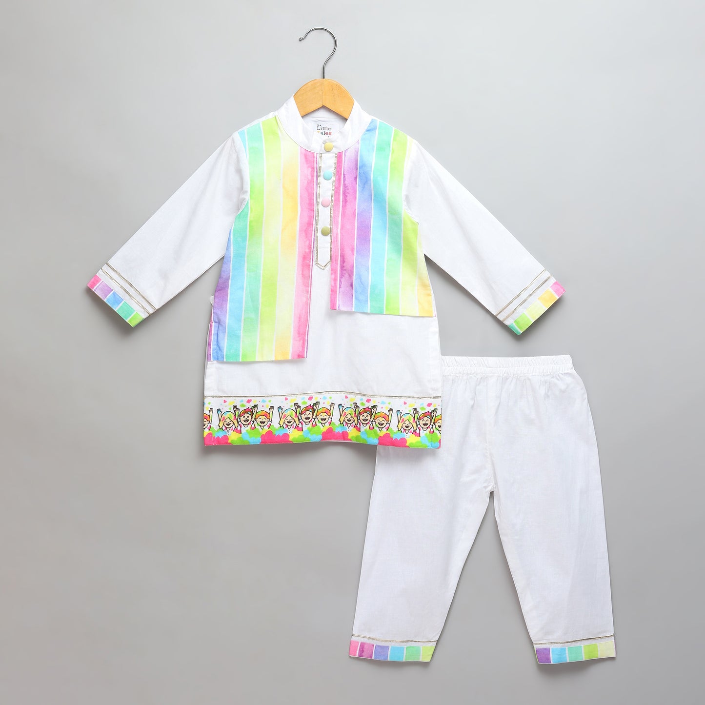 Happy Holi kids Printed Kurta Pyjama set