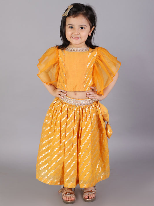 Orange zari organza blouse  with cotton zari lehnga