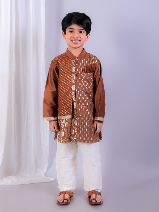 Brown chanderi panel kurta Pyjama set