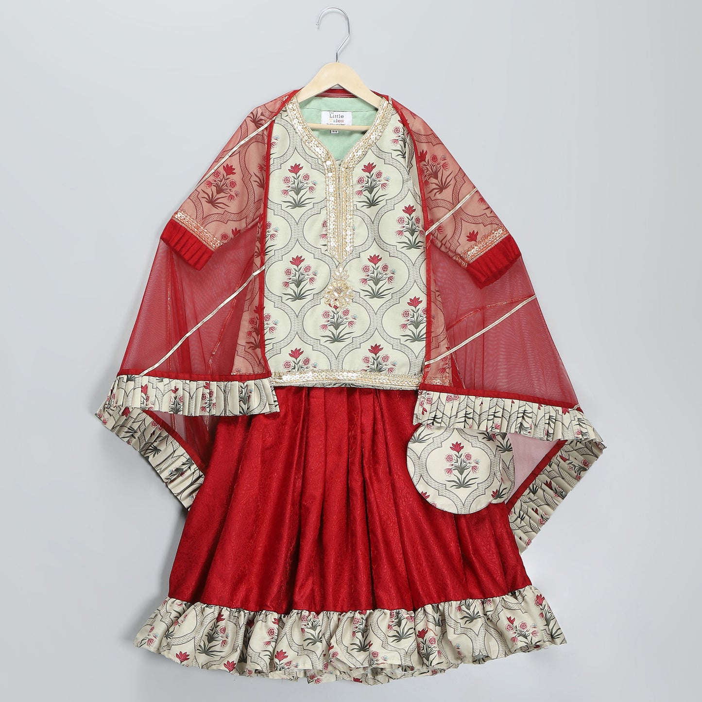 Mughal printed kurta with ruffle lehnga