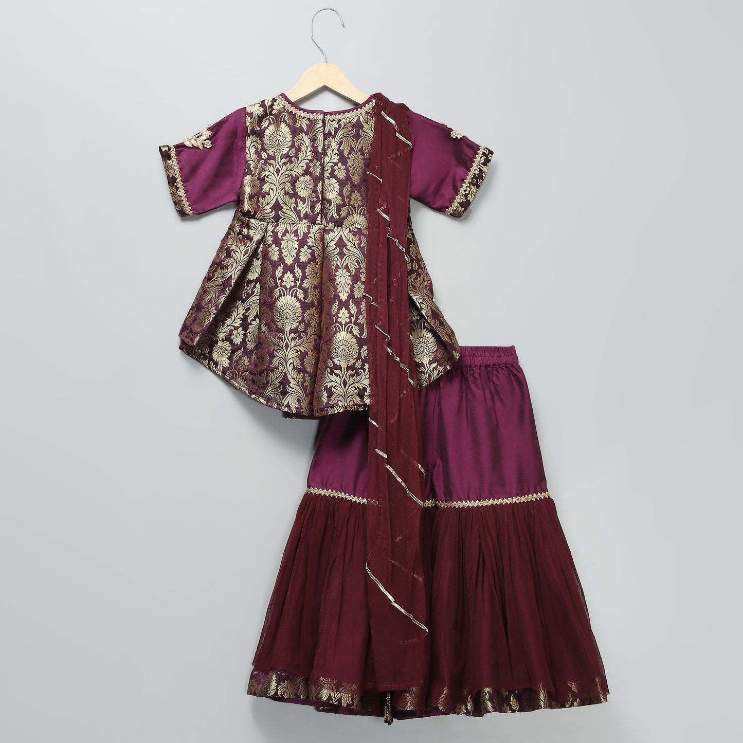 Purple Brocade sharara set with attached duppata