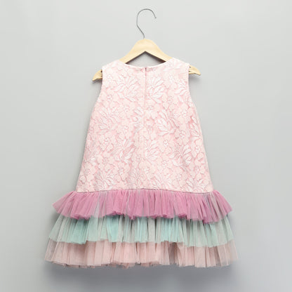 BABY PINK LACE DRESS WITH ORGANZA FRILLS