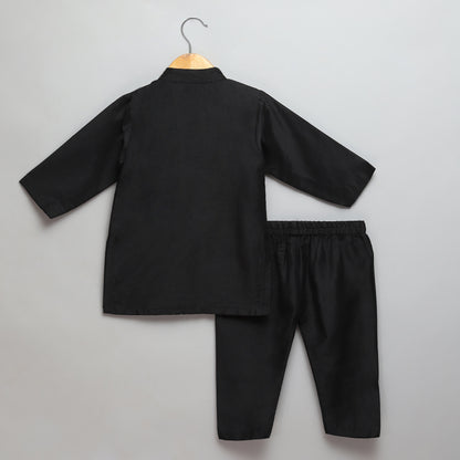 Black Kurta Pyjama with Attached jacket