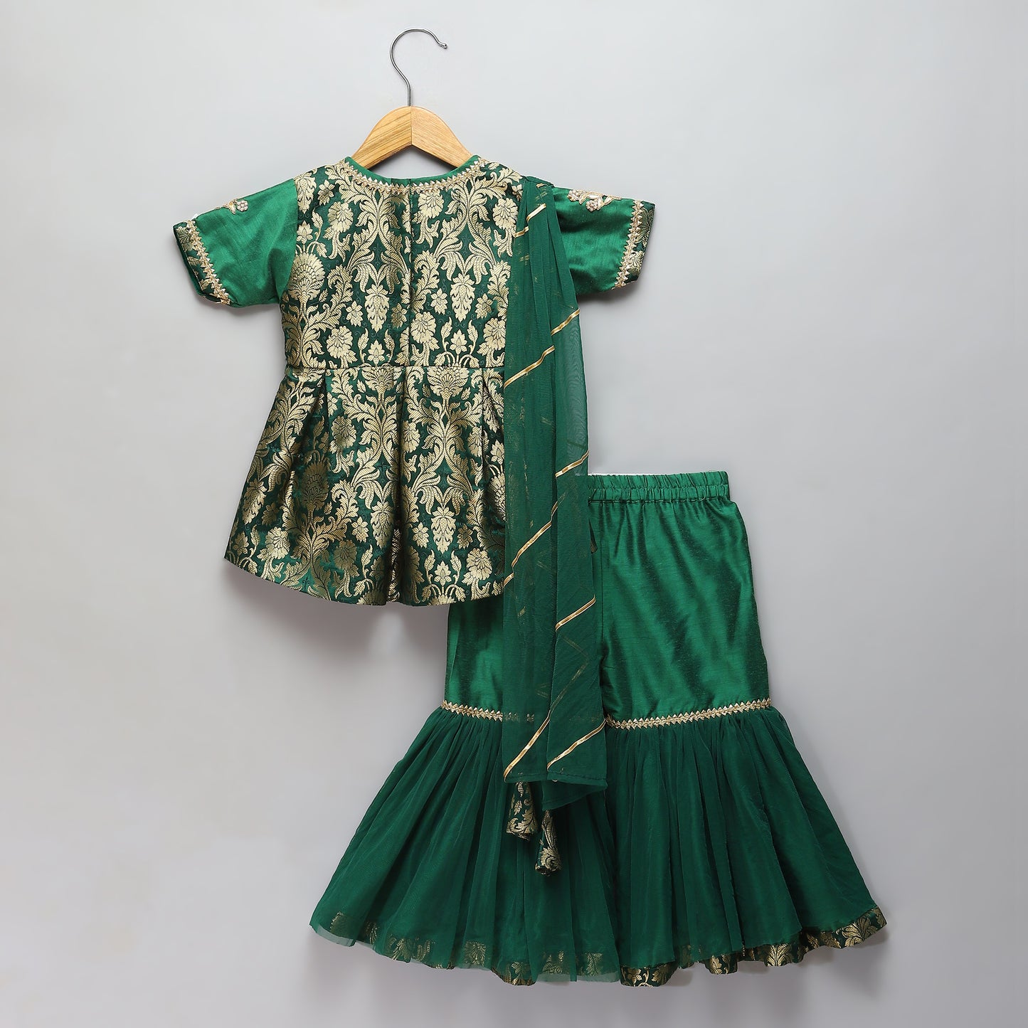 Green Brocade Sharara set with attached dupatta