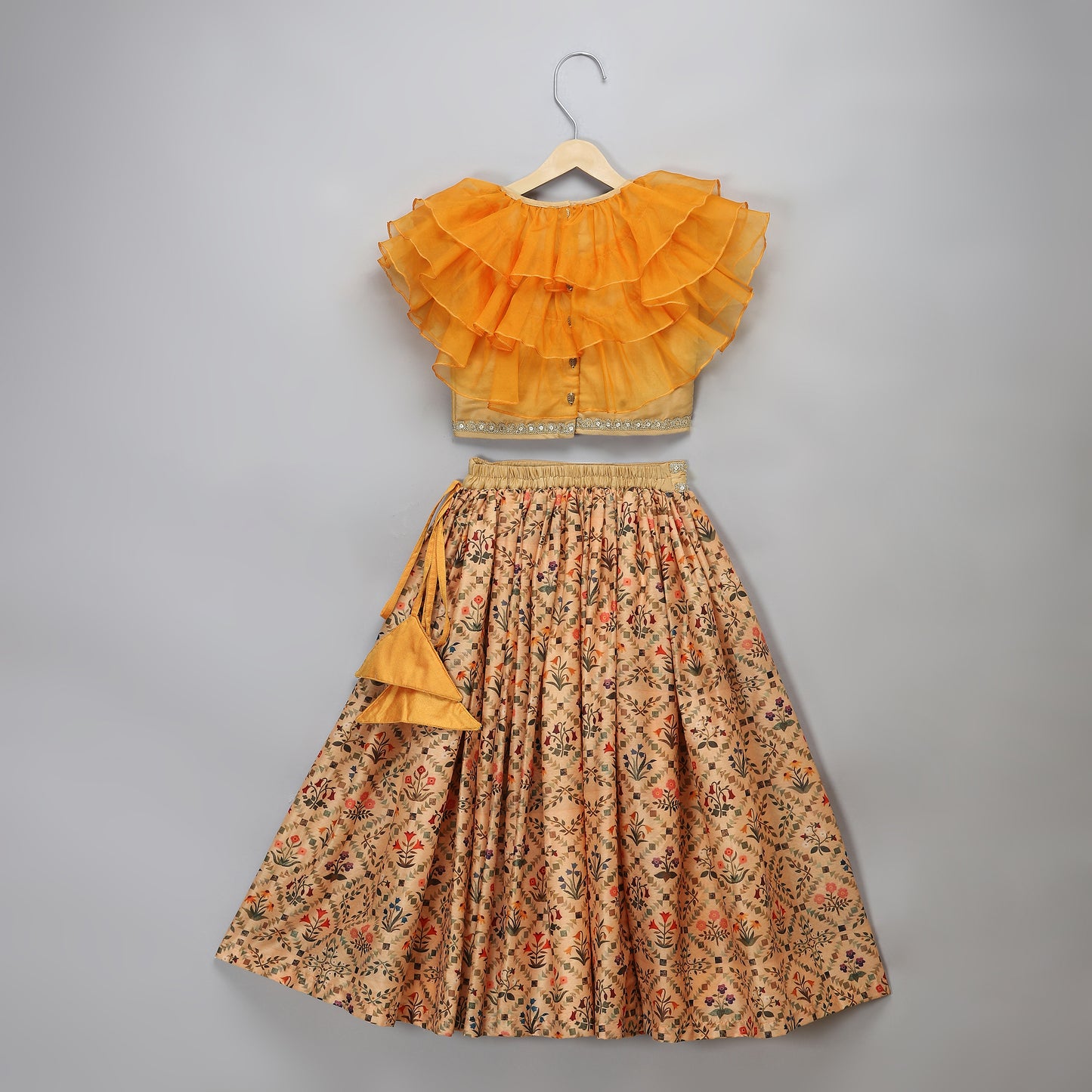 Golden Orange frill printed lehnga set