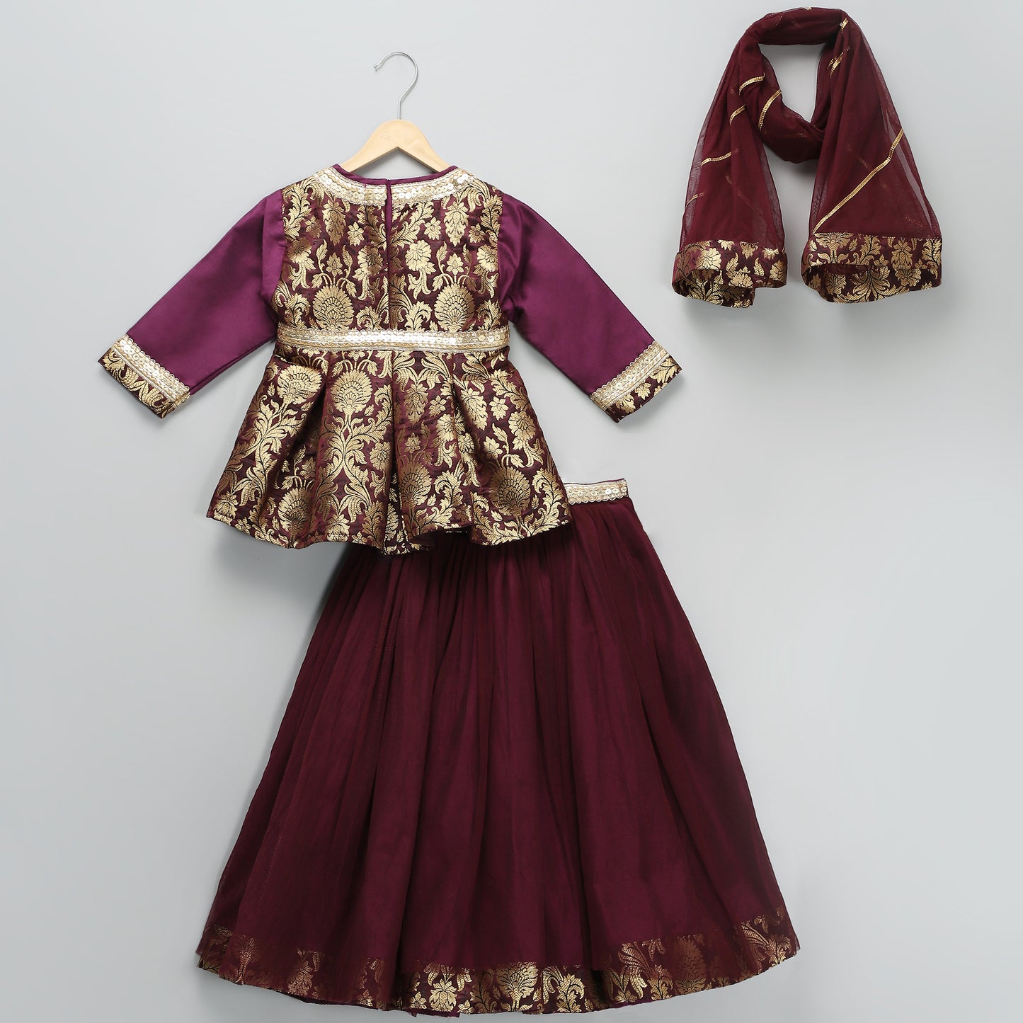 Purple  Brocade Lhengha  set with dupatta set