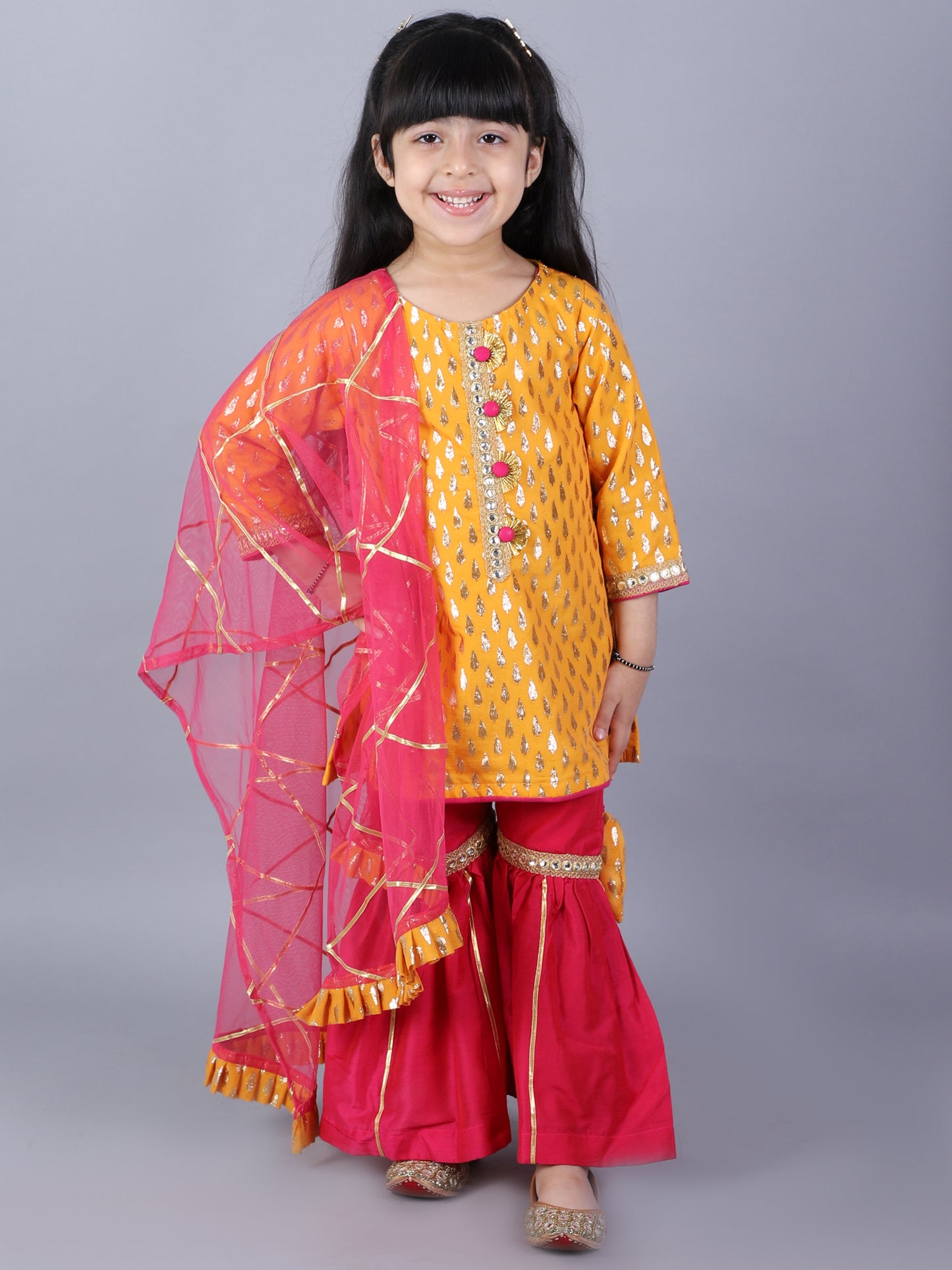 Yellow and Pink Festive Kurta Sharara set