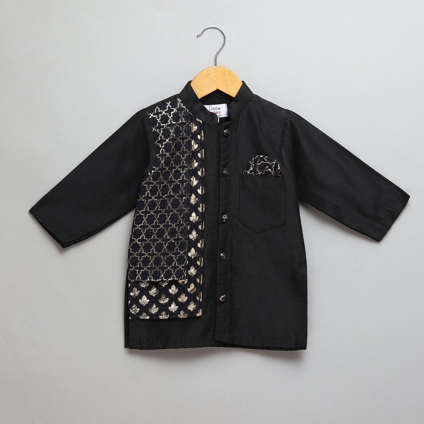 Black Kurta Pyjama with Attached jacket