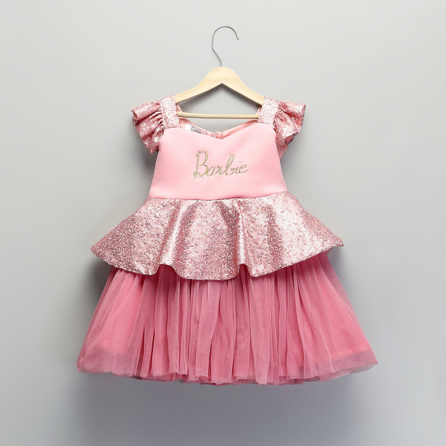 PINK SEQUINS BARBIE PEPLUM DRESS