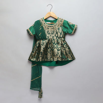 Green Brocade Sharara set with attached dupatta