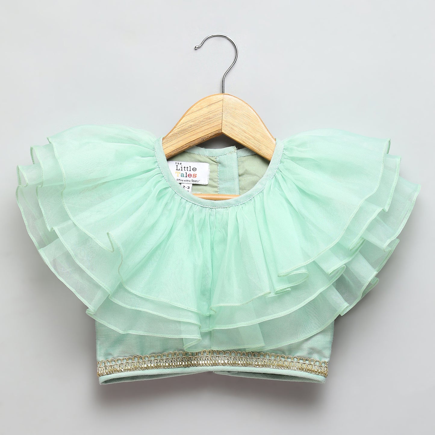 Pastel Green organza frill chanderi lehnga set