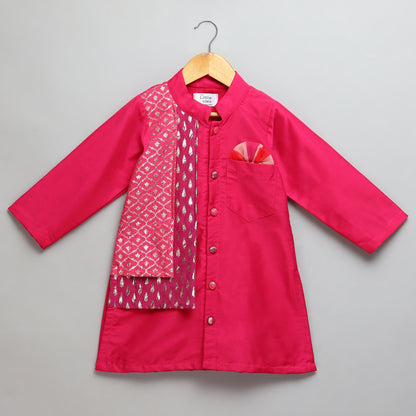 Pink Kurta Pyjama with Attached jacket